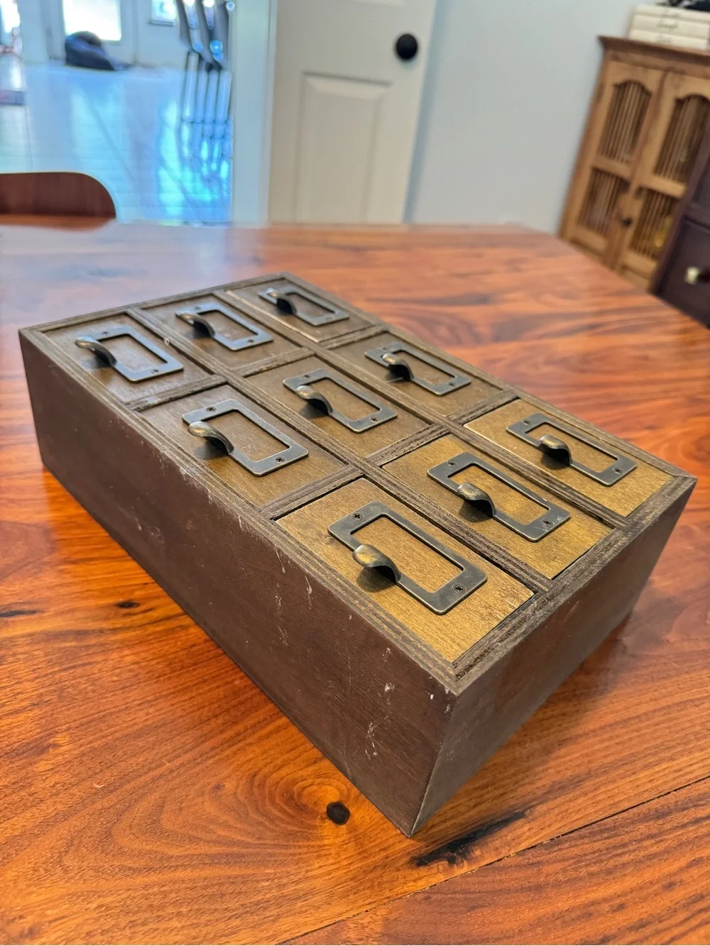 Antique-Style 9-Drawer Desktop Organizer in Aged Brass